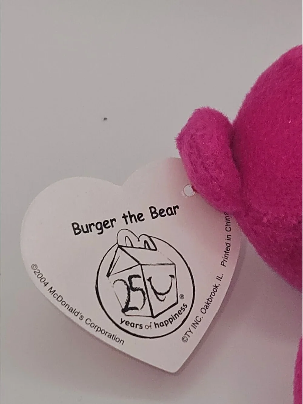 2004 McDonald's Ty Teenie Beanie Baby Burger the Bear Pink